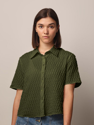 Rahi Trendz Women Self Design Party Dark Green Shirt