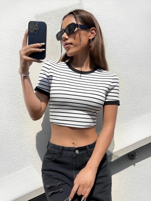 Sollobell Casual Striped Women White Top