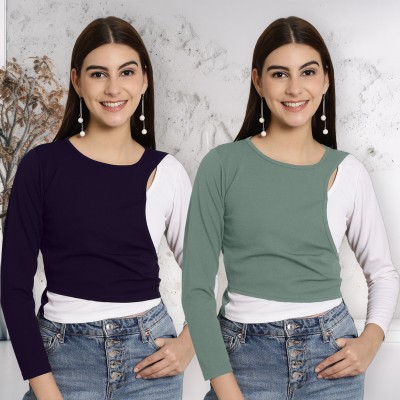 METRONAUT Casual Solid Women Dark Blue, Green, White Top