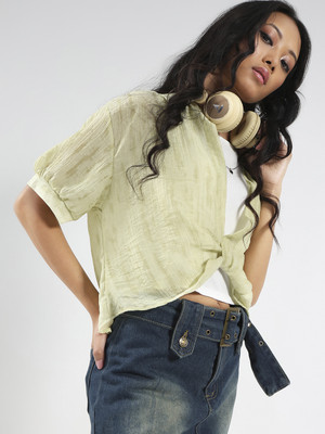 Sera Casual Geometric Print Women Green Top