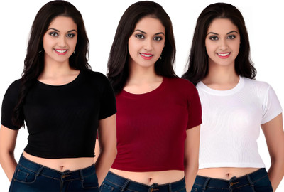 BARRIOS Casual Solid Women Black, Maroon, White Top