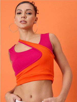 Uptownie Lite Casual Solid Women Orange, Pink Top