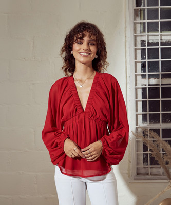 SASSAFRAS Casual Solid Women Maroon Top