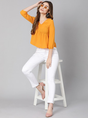 OXOLLOXO Casual Solid Women Orange Top