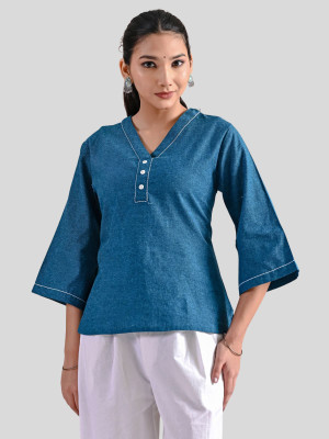 QuaClo Casual Solid Women Blue Top