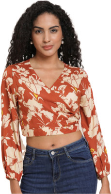 trubrwn Casual Floral Print Women Red Top