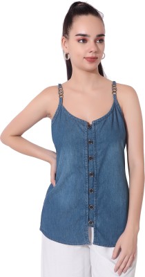 CEFALU Casual Washed Women Blue Top