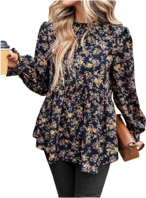 HouseOfCommon Casual Floral Print Women Blue Top