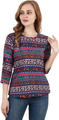 HouseOfCommon Casual Floral Print Women Blue Top