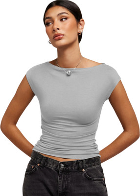 SIGHTBOMB Party Solid Women Grey Top
