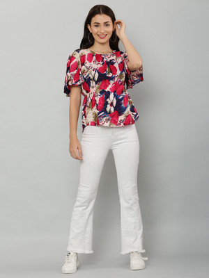 HOTSWAG Casual Printed Women Red Top