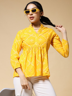 Istyle Can Casual Printed Women Yellow Top