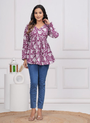 Radhegovind Creation Party Printed Women Blue Top
