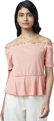 Honey By Pantaloons Casual Self Design Women Pink Top