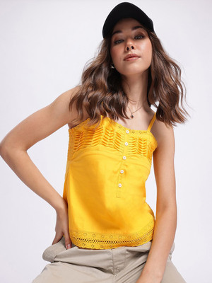 Dressberry Casual Solid Women Yellow Top