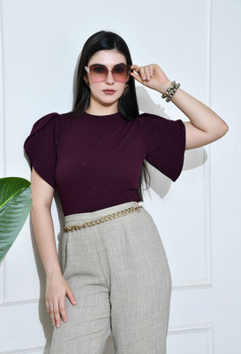 Arbiter Collection Casual Solid Women Purple Top