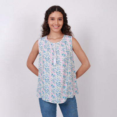 Modyne Fashions Casual Floral Print Women White Top