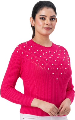 Shilpa Embellished Round Neck Casual Women Pink Sweater