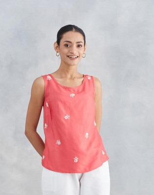 Fabindia Casual Embroidered Women Pink Top