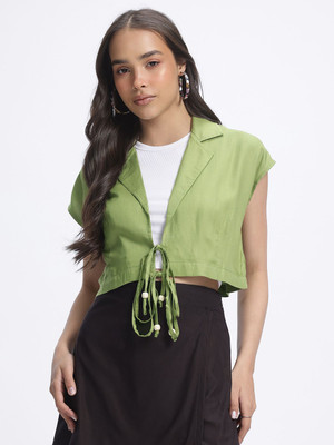 Glitchez Casual Solid Women Green Top