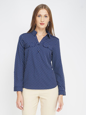 OXOLLOXO Casual Solid Women Dark Blue Top