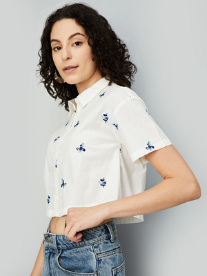 MAX Casual Printed Women Beige Top