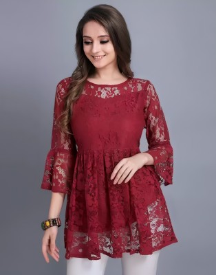 HEMANG FASHION Casual Self Design Women Maroon Top