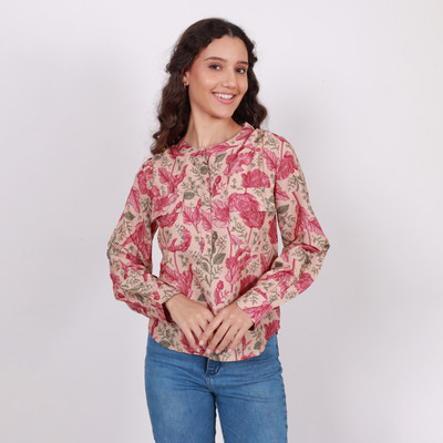 Modyne Fashions Casual Floral Print Women Beige, Red Top