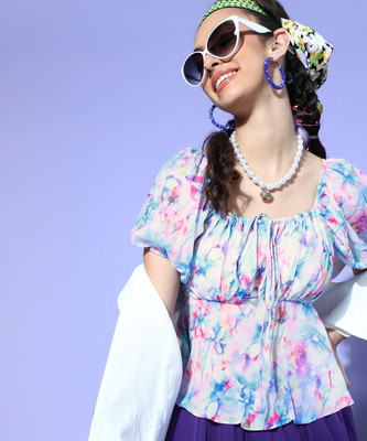 ATHENA Casual Printed Women Blue Top