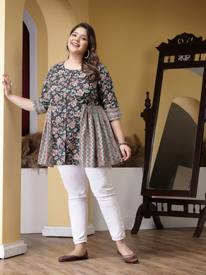 Little More By Stylum Women Floral Print A-line Kurta(Black)