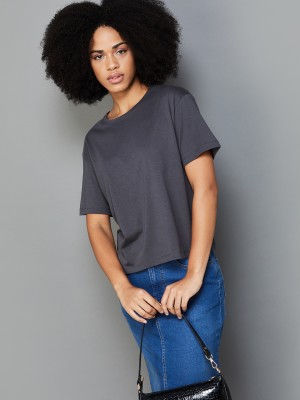 Fame Forever by Lifestyle Casual Solid Women Grey Top