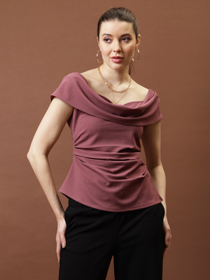 ATHENA Casual Solid Women Pink Top
