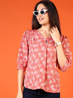V-MART Casual Printed Women Orange Top