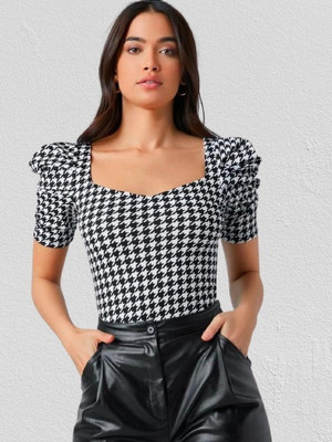 Kashonaa Casual Checkered Women Black Top