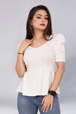 TAH-JGK Party Solid Women White Top