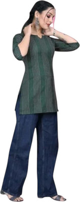 Icon Fashion Casual Self Design Women Green Top