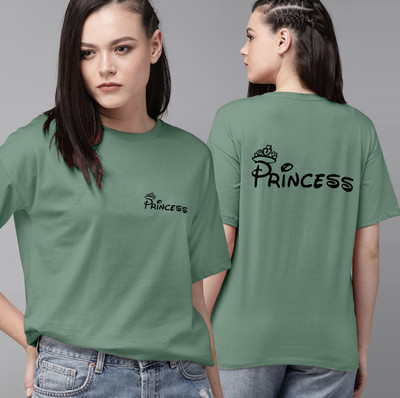 hkCreation Printed, Typography Women Round Neck Dark Green T-Shirt