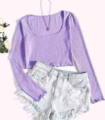 glitsy Casual Solid Women Purple Top