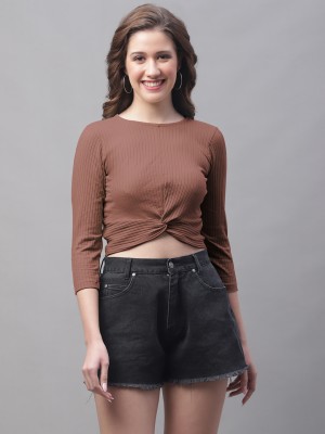 FRISKERS Casual Solid Women Brown Top