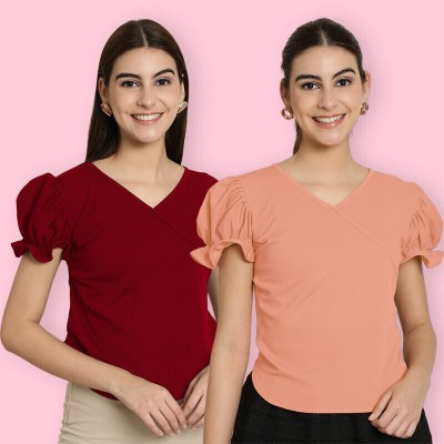 Tromko Casual Solid Women Pink, Red Top