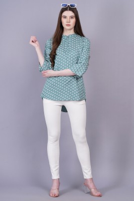 Highlight fashion export Casual Printed Women Light Green, White Top