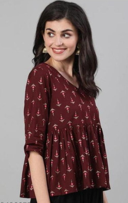 NKP Casual Printed Women Maroon Top