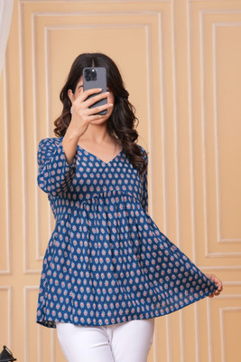OPPLE Party Printed Women Blue Top