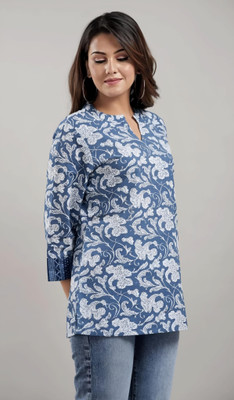 FF CREATIONS Casual Printed Women Light Blue Top