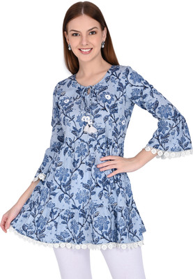 VihaanExim Casual Floral Print Women Light Blue Top