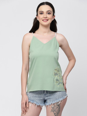 LELA Casual Solid Women Green Top