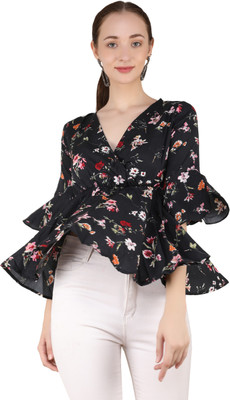 Emeros Casual Half Sleeve Printed Women Multicolor, White, Black Top