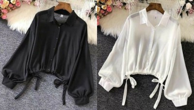 NewWear Party Solid Women White, Black Top
