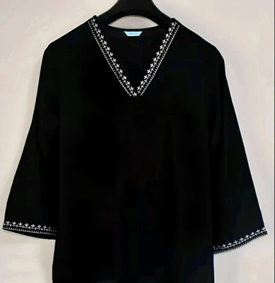 Anamwear Casual Embroidered Women Black Top