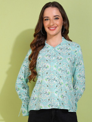 Chipbeys Casual Printed Women Light Blue Top